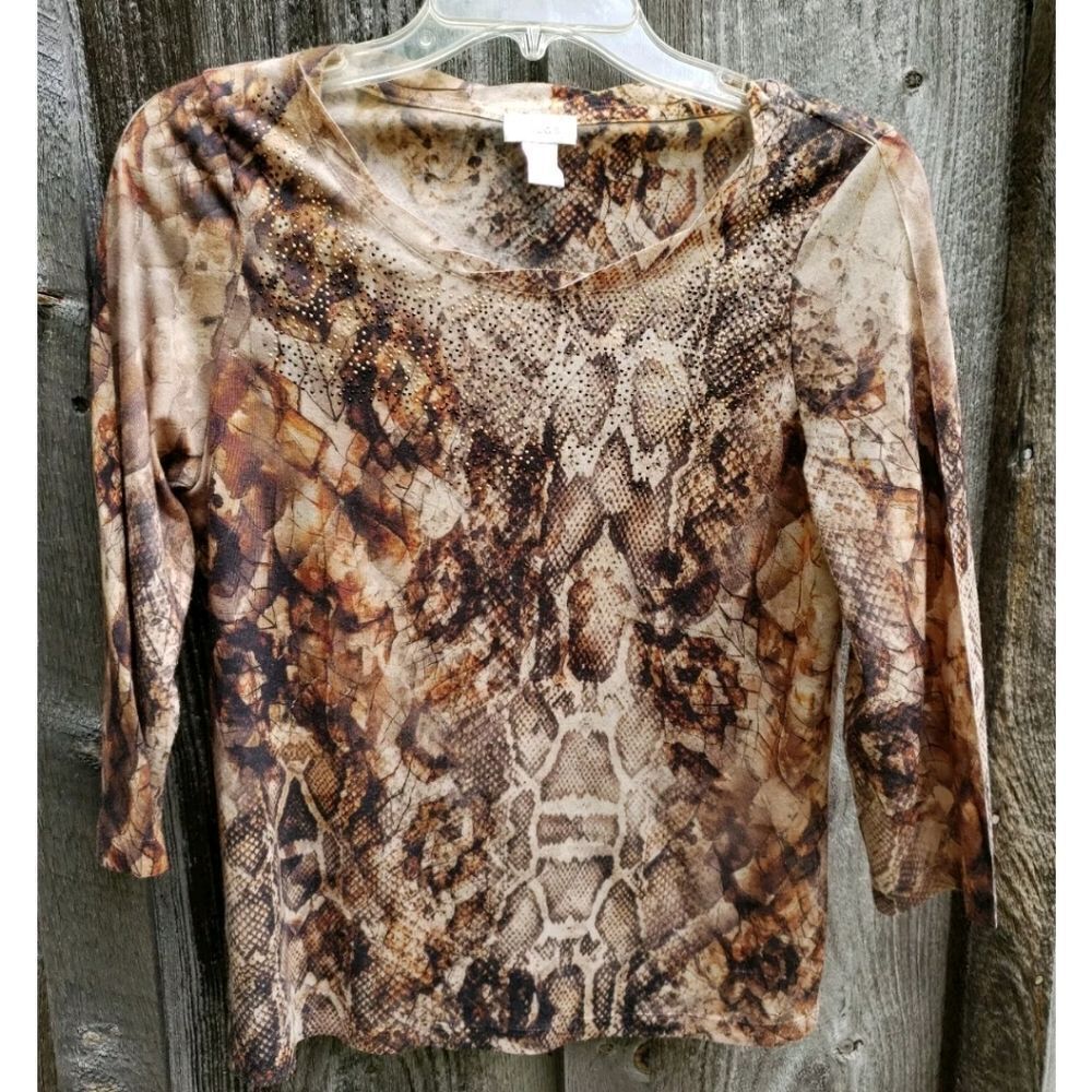 Chicos 3/4 Length Snake Print Polyester Tshirt